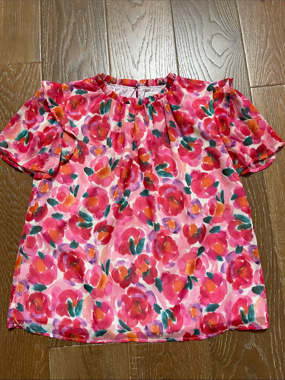 Adelyn Rae Pink Floral Short Sleeve Blouse